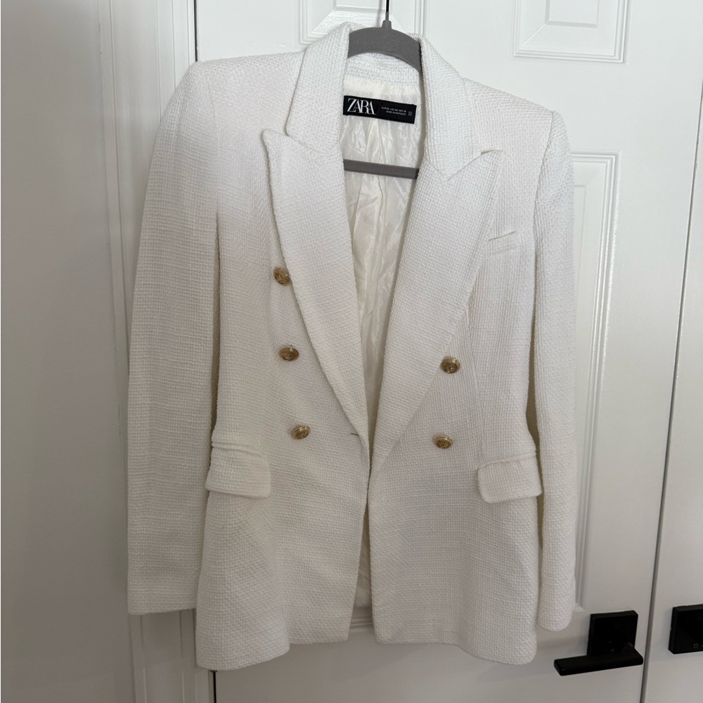 Zara Ivory Textured Blazer